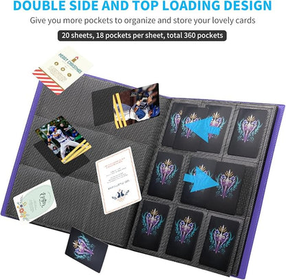 Card Binder, Upgraded 9 Pockets Trading Card Collection Binder for Cards, 360 Card Book Holder Album for Yugioh, MTG, TCG, Magic, Sports Cards - Purple