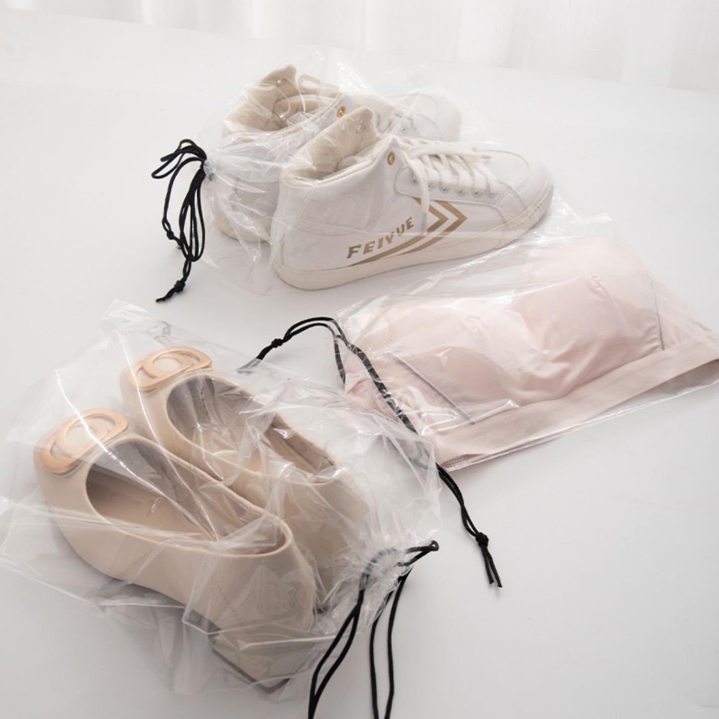 MZYIWUU 30 Pack Clear Shoe Bags for Travel, Transparent Waterproof Drawstring Dust Bags (11.8” x 15.7”) for Packing, Shoe Organization & Storage – Ideal for Men & Women