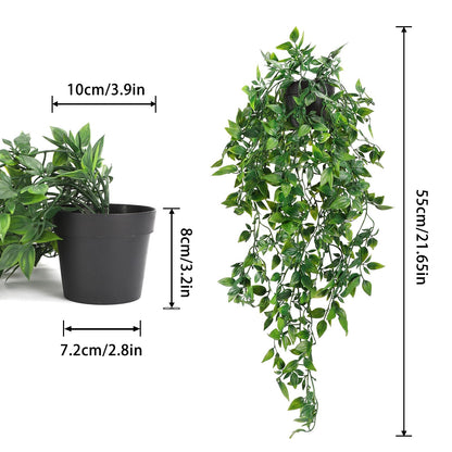 Whonline 2pcs Fake Hanging Plants, Artificial Potted Plants for Indoor Outdoor Aesthetic Office Living Room Shelf Decor