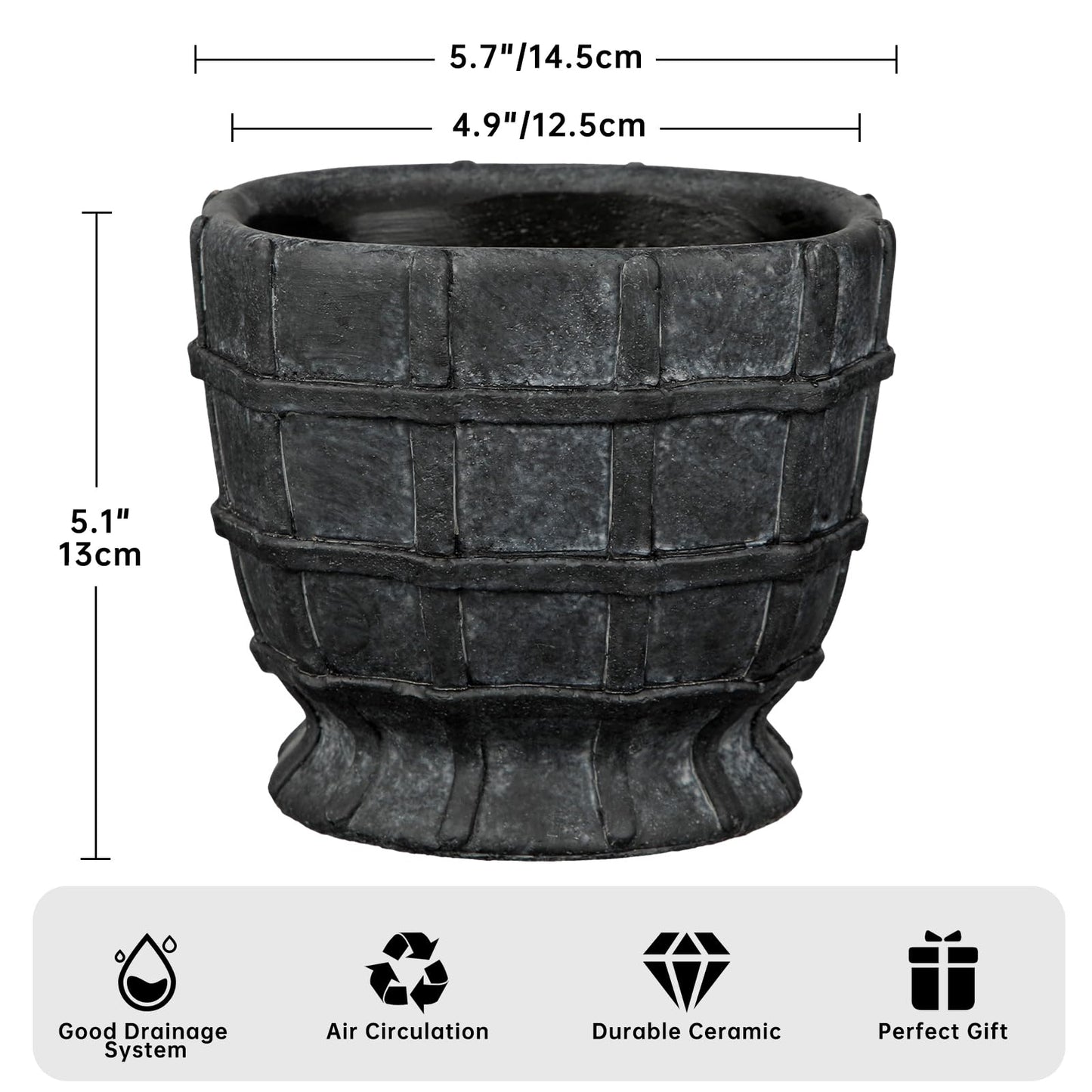 6" Black Ceramic Plant Pots with Drainage Hole, Rustic Flower Pots for Indoor Plants, Outdoor Decorative Ceramic Planters Small Plant Pot for Succulents, Cactus, Herbs, Orchids, Snake Plant Pot