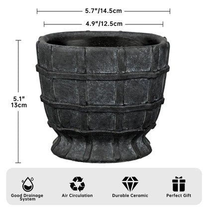 6" Black Ceramic Plant Pots with Drainage Hole, Rustic Flower Pots for Indoor Plants, Outdoor Decorative Ceramic Planters Small Plant Pot for Succulents, Cactus, Herbs, Orchids, Snake Plant Pot