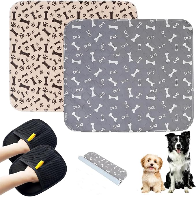 2PC Puppy Pee Pads with Pheromones, Washable Puppy Training Pads for Dogs Reusable Puppy Potty Pads for Dogs and Cats(with Pet Hair Removal Gloves)