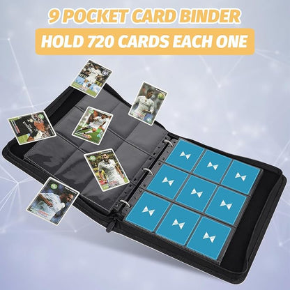 GERMUN 3 Ring 9 Pocket Zipper Card Binder, 720 Double Sided Standard PU Trading Card Album Folder for TCG & Sports Cards, Not Fit Top Loaders (Lake Blue)