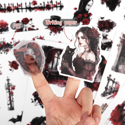 Dizdkizd Gothic Girls Sticker Book for Journaling, Scrapbooking, 190 Pre-Cut Cool Darker Vintage Stickers for Adults, PET and Paper Junk Journaling Supplies