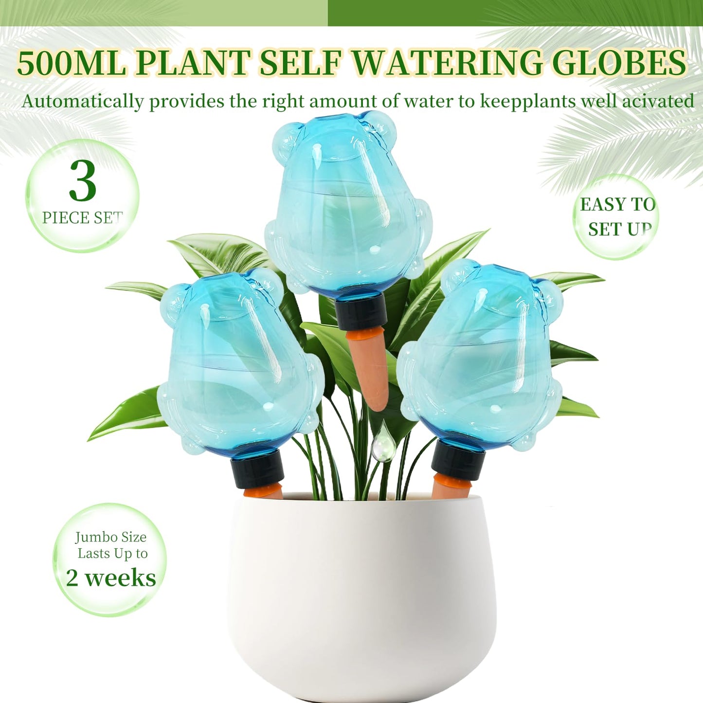 GEWOSI 3 Pack Plant Self Watering Globes Top Fill for Indoor Plastic Water Bulbs Slow Release Terracotta 13oz Self Watering Planter Insert Automatic Drip Irrigation Water Spikes Stakes Devices System