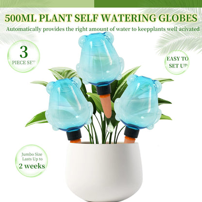 GEWOSI 3 Pack Plant Self Watering Globes Top Fill for Indoor Plastic Water Bulbs Slow Release Terracotta 13oz Self Watering Planter Insert Automatic Drip Irrigation Water Spikes Stakes Devices System