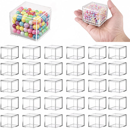 Gonice 30 Pack Acrylic Boxes with Lid, Small Square Storage Black Lid Box for Jewelry, Candy, Crafts, 2.2x2.2x2.2/5.5x5.5x5.5CM (30pcs clear)