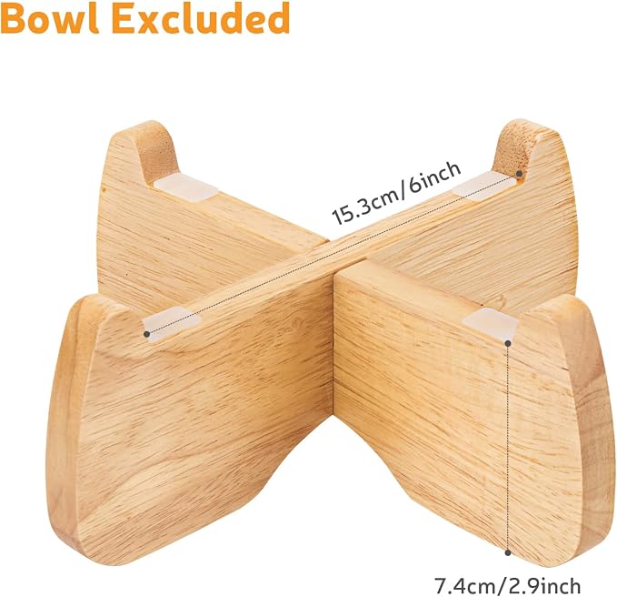 Elevated Cat Bowl Stand 6.1" Diameter 3.5" High with Non-Slip Pads | Natural Rubberwood, Universal Fit, Detachable, Raised, Anti Vomiting, Ergonomic, Wooden Pet Feeder Holder, Home Decor