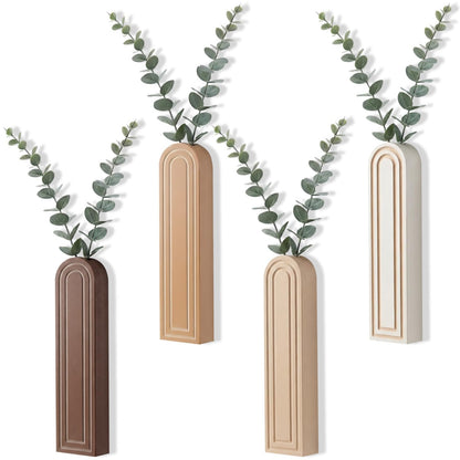 Ferrochef 4 Pack Wooden Wall Vase Set, Boho Hanging Planter Arched Vase Decor, Wood Wall-Mounted Plant and Flower Holders for Modern Farmhouse Bathroom Living Room Entryway Rustic Decor
