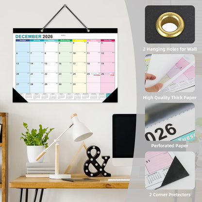 ZTX Desk Calendar 2026-2027 Calendar Desk Calendars 2026-2027-18 Month Planner Big 17"x12" Jan.2026-Jun.2027 Clear Plastic Cover for Home Office School Colorful