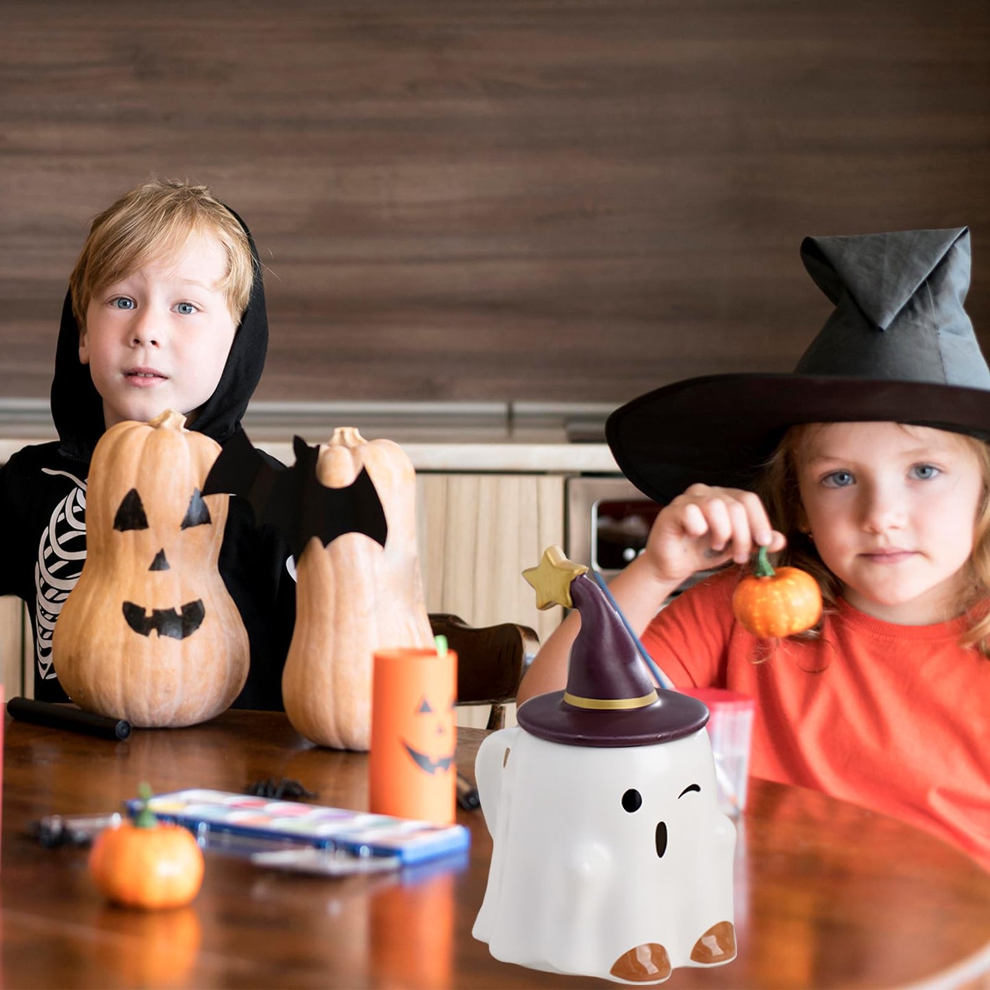 J.Ehonace Spooky Ghost Ceramic Coffee Mug 16oz – Adorable Halloween Design with Witch Hat & Stars – Microwave/Dishwasher Safe – Festive Home Decor & Holiday Coffee Cup