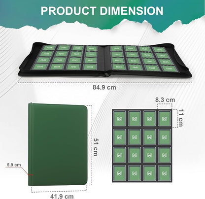 16 Pocket Toploader Binder,Holds 640 Top Loaders,Top Loader Binder for 3" x 4"Rigid Cards,Sleeves Card Collection Binder,20 Double Sided Pages,Compatible with Trading & Sports Holder (16Dark Green)