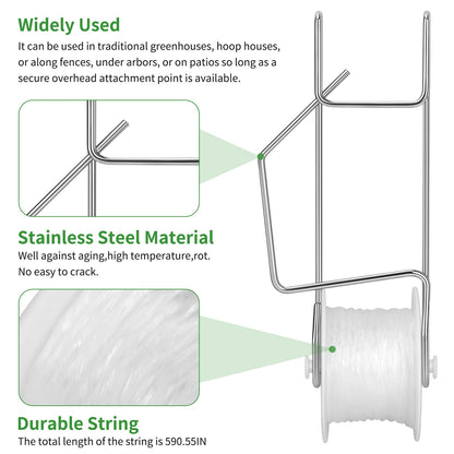 10 Pack Tomato Roller Hooks with 49.2FT String,Tomato Roller Hooks for Greenhouse,Plant,Flower Vine Crop Trellis Kit