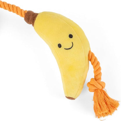 Fuzzl Tugga Bananas Dog Toy 75cm - Rope Latex and Plush Dog and Puppy Throw Fetch and Tug with Squeaker
