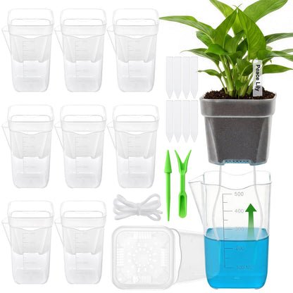 softum 8 Pack 4" Self Watering Pots for Indoor Plants, Clear Plastic Propagation Cups with Wick and Plant Labels for Cuttings, Seedlings, Herb, African Violet