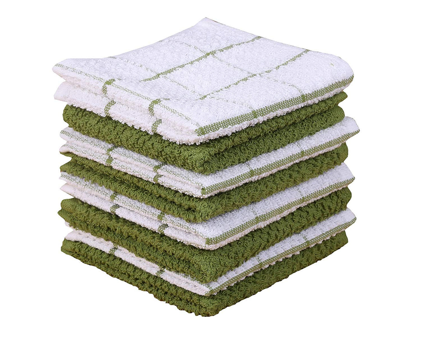 AMOUR INFINI Cotton Kitchen Dish Cloths Set of 8 – Highly Absorbent, Super Soft Premium Terry Cleaning Cloth (12"x12" Inch) Premium Dishcloths for Washing Dishes (Green)