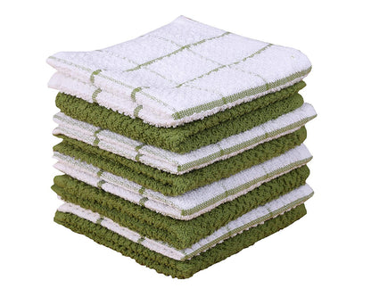 AMOUR INFINI Cotton Kitchen Dish Cloths Set of 8 – Highly Absorbent, Super Soft Premium Terry Cleaning Cloth (12"x12" Inch) Premium Dishcloths for Washing Dishes (Green)