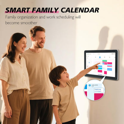 TouchWo 15.6 to 27 inch Touchscreen Digital Calendar & Wall Planners, Smart Whiteboard Calendar for Chore Chart & Work Schedule, Built in Speakers and Camera, Include Wall Mount & Desk Stand (15.6-inch)