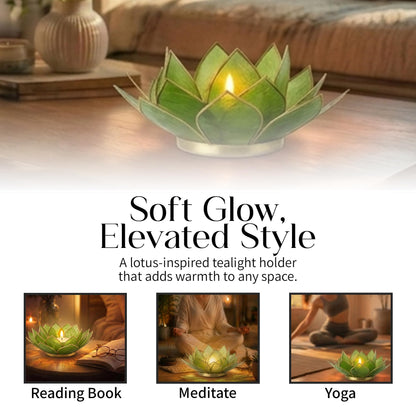 Om Gallery Gemstone Lotus Tealight Holder - Handcrafted Capiz Shell Design for Soft Glow, Elegant Home & Table Decor, Wedding Centerpieces, Votive Candle Styling, and Thoughtful Gifting - Peridot