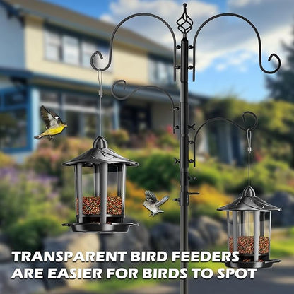 Birdream 2 Pack Bird Feeders for Outdoor Hanging, Assembly Required, 1-Min Easy Setup, Charming Castle Design, Attracting Cardinals Chickadees Goldfinches & Sparrows - Black