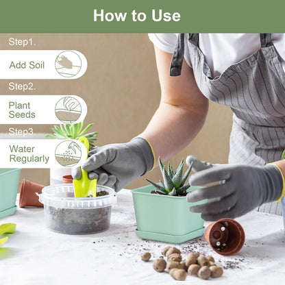 Oliz Herb Garden Planter Indoor Kit Pots for Indoor/Outdoor Plants 4 Packs Windowsill Plant Pots with Drainage and Tray, Window Pot for Indoor Plants (Green)