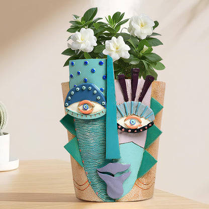 Mrlikale Abstract Face Planter Pots, Unique Head Planter with Drainage Hole for Indoor Plants and Succulents, 6.4 Inch Hand-Painted Mask Flower Pot for Outdoor and Home Art Decor