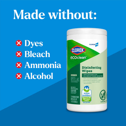 CloroxPro Clorox EcoClean Disinfecting Wipes, Multipurpose 100% Plant Based Cleaning Cloths, Antibacterial Disinfectant, Safe for Multi Surface Use, 75 Count