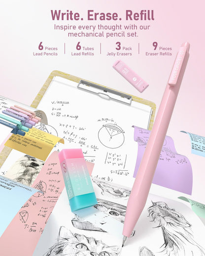 Four Candies 39 PCS Aesthetic Stationery Set with Cute Pen Case, College Supplies and Nursing Essentials, 12 Pastel Highlighters, 5 Black Gel Pens, 6 Mechanical Pencils, Pink