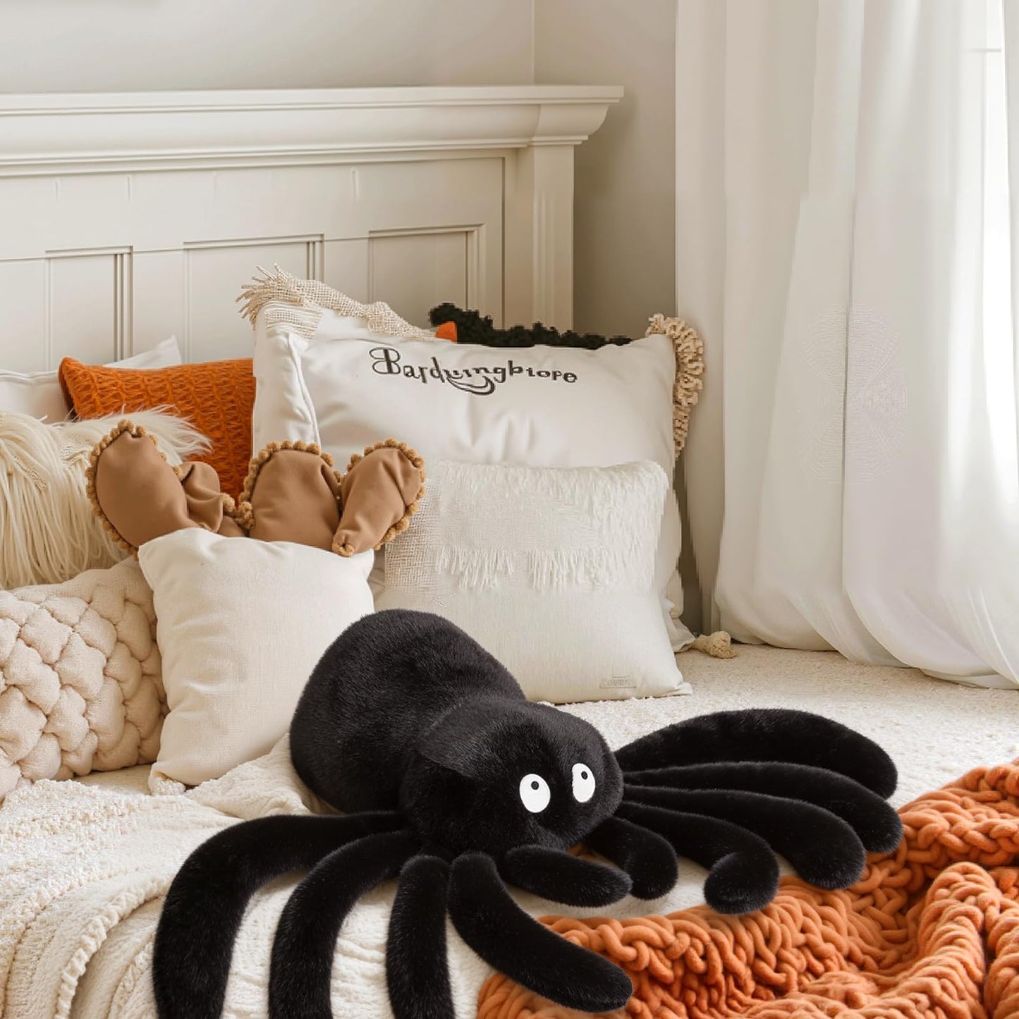 Bunny Chorus Halloween Decorations Spider Throw Pillows: Cute Black Spider Pillow Home Decor, Stuffed Large Plush Cushion Halloween Decorations Indoor for Home Sofa Bed Office Couch Living Room