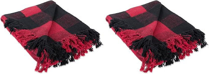 DII Buffalo Check Collection Rustic Farmhouse Throw Blanket with Tassles, 50x60, Tango Red/Black (Pack of 2)