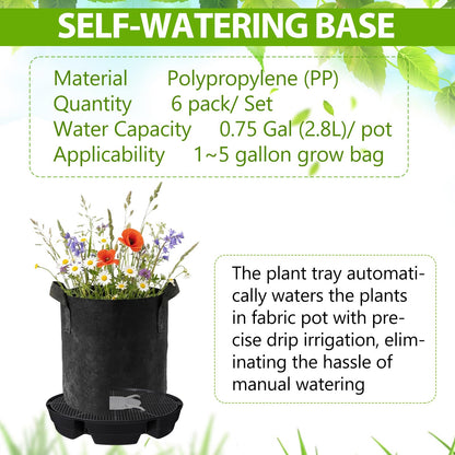 Geelin 6 Pcs Self-Watering Fabric Pot Base Auto-Irrigation System Plant Saucer for 5 Gallon Fabric Pots Auto Watering Plant Water Tray Self Watering System for Indoor Greenhouses Grow Tents Gardens