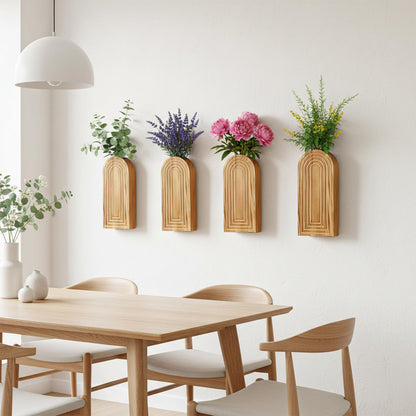 ygzQibhg 4 Pack Wall Planter Wood Wall Decor for Indoor Plants and Flower Hanging Planter Vase Art Home Decor for Living Room Bedroom Bathroom Patio Kitchen Office