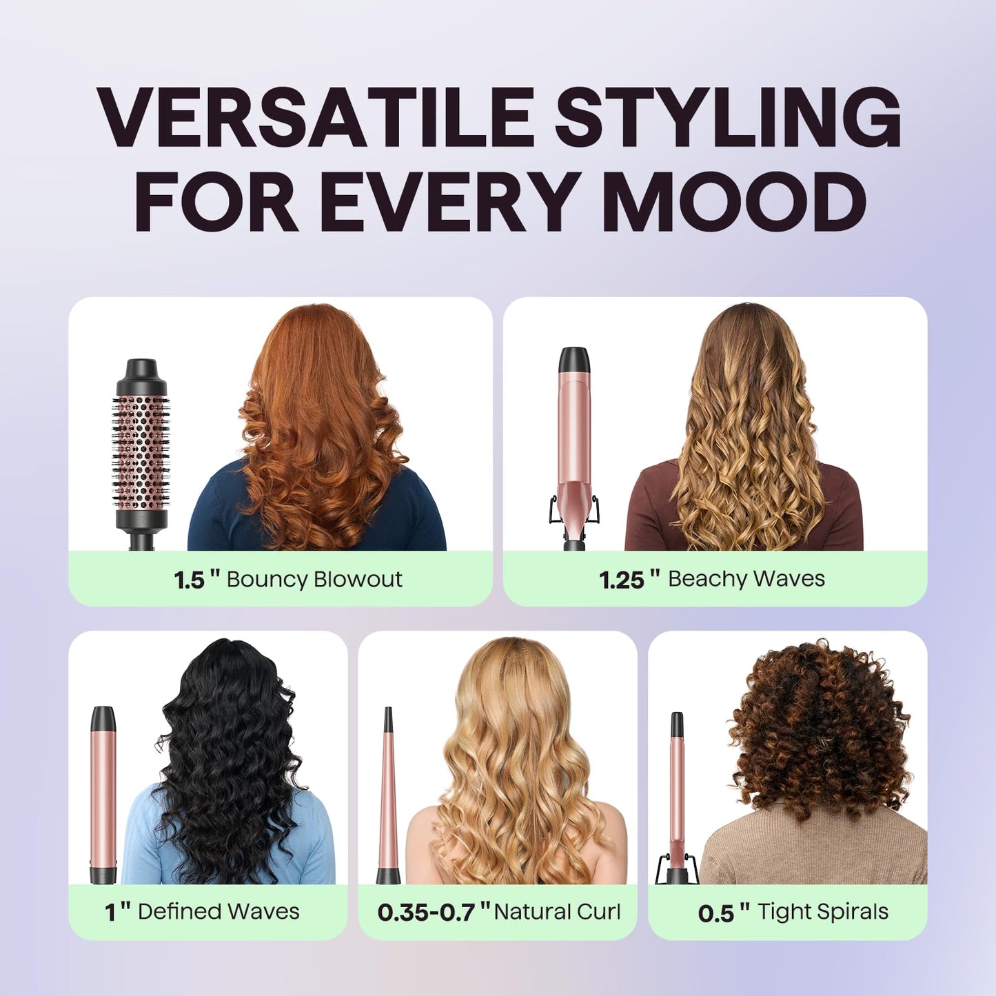 Wavytalk 5 in 1 Curling Iron,Curling Iron Set with Heated Round Brush and 4 Interchangeable Ceramic Curling Wand(0.5”-1.25"), Instant Heat Up,Dual Voltage Hair Curler