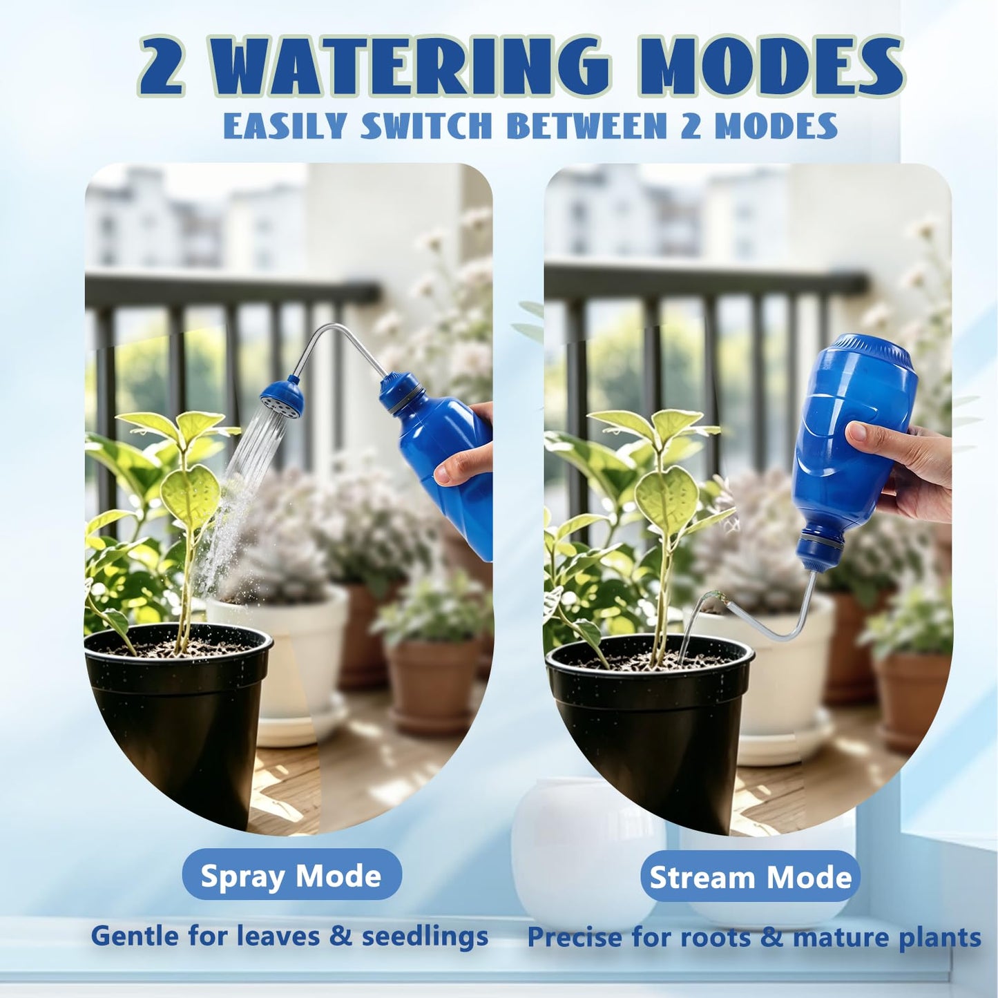 2 Pack Small Watering Can, 2 in 1 Spray Head Functionality, 450ML Squeeze Garden Plant Watering Can for Seedlings Indoor/Outdoor Plants(Blue)