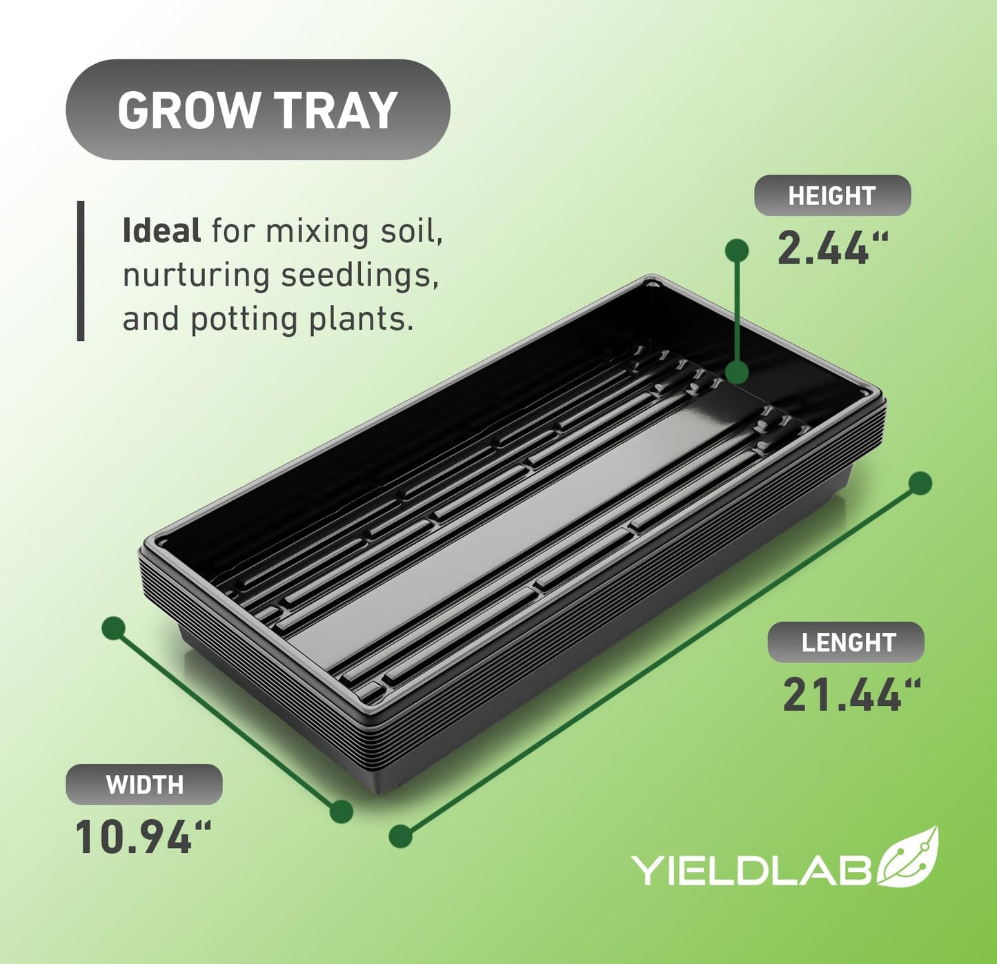 Yield Lab 10x20 Inch Black Plastic 10 Pack Plant Propagation Tray – Growing Trays for Garden, Planting, Seedling, Soil & Hydroponic Horticulture - Microgreen Trays Grow Plants - No Drain Holes