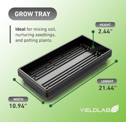 Yield Lab 10x20 Inch Black Plastic 10 Pack Plant Propagation Tray – Growing Trays for Garden, Planting, Seedling, Soil & Hydroponic Horticulture - Microgreen Trays Grow Plants - No Drain Holes