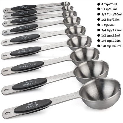 Magnetic Measuring Spoons Set of 9 Stainless Steel Stackable Measuring Spoons Heavy Duty Nesting Teaspoons Tablespoons for Measuring Dry and Liquid Ingredients