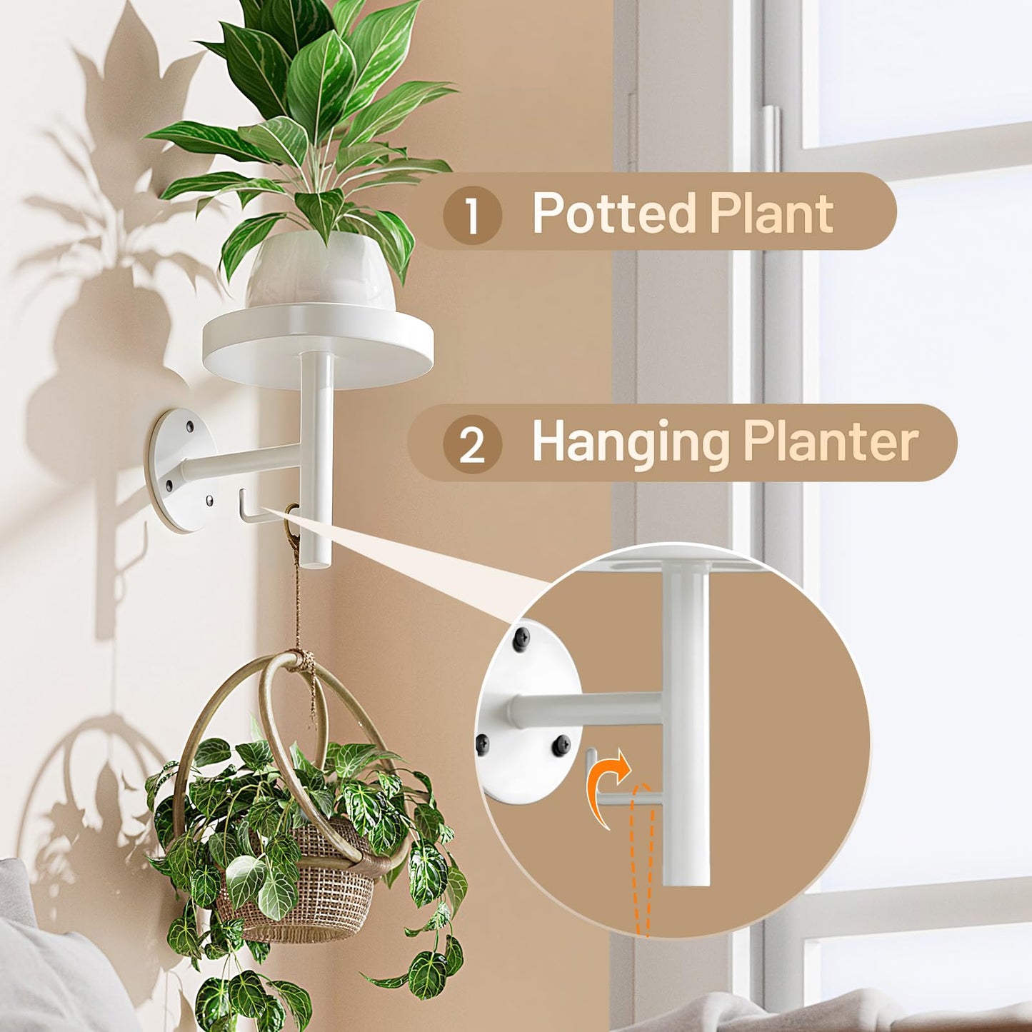 YUOROS 3 Pack Wall Planters for Indoor Plants Hanging Shelf Wall Mounted Plant Hanging Holder (White)