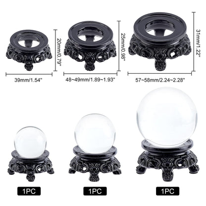 AHANDMAKER 3 Pcs Black Crystal Ball Display Stand Pedestal, 3 Size Small Resin Sphere Stand Gazing Ball Holder Pendulum Plate Stand for Display Crystal Ball Stone Quartz Ball Orb Home Table Decor