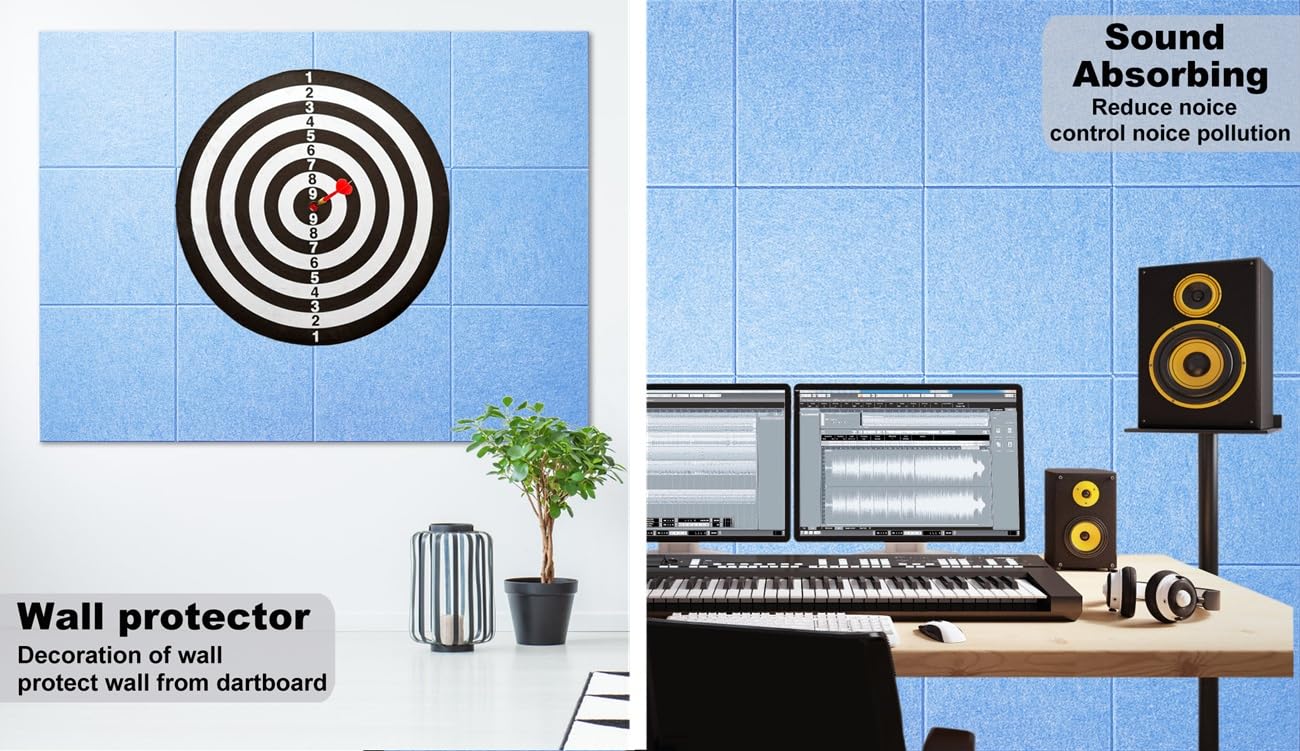 G Gamit Felt Wall Tiles Bulletin Board Large Cork Board Alternative 6 Pack 11.81”x11.81”x0.47” Felt Pin Board Tack Board with Safe Removable Adhesive Tabs for Home Office School 36x24 (Light Blue)