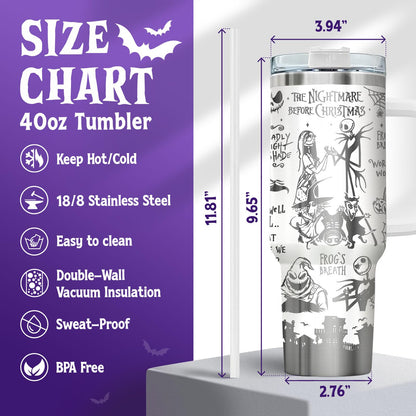 fat mummy Spooky Christmas Tumbler – 40 oz Laser Stainless Steel Mug with Handle – Nightmare Halloween Movie Cup Gifts for Fans of Dark Romance, Birthdays & Holidays