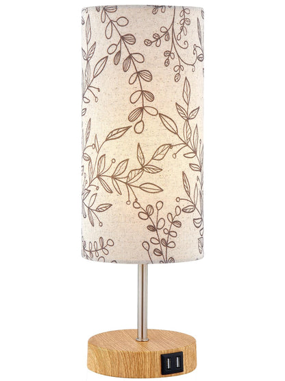Bedside Touch Lamp, Wood Small Table lamp for Bedroom with 2 USB Charging Ports & Flower Fabric Shade, 3-Way Dimmable Nightstand Lamps for Living Room Office Reading Desk Home Dorm(LED Bulb Included)