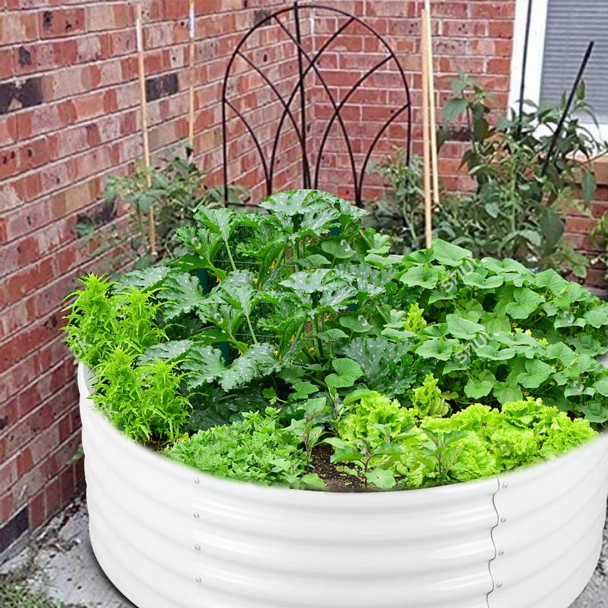FORTUNO 2 Pcs 17" Tall 4 Ft Round Raised Garden Bed Box Galvanized Metal Outdoor High Flower Bed Steel Patio Ground Planter for Planting Vegetables and Herbs, White
