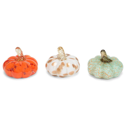 Transpac Mini Pumpkin Multicolored 3 x 3 Glass Harvest Collectible Figurines Set of 3