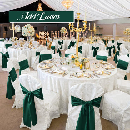 LOKUME Satin Chair Sashes - Dark Green Ribbon Ties for Wedding, Birthday, Banquet & Event Decoration (50 PCS, 7 x 108 Inch)