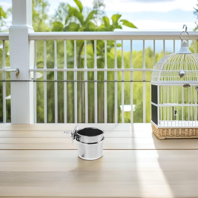 Stainless Steel Parrot Feeding Bowls with Clamp Holder, Cage Hanging Coop Cups 4.4cm 5.5cm for Budgie Cockatiel Bird Cage Accessories