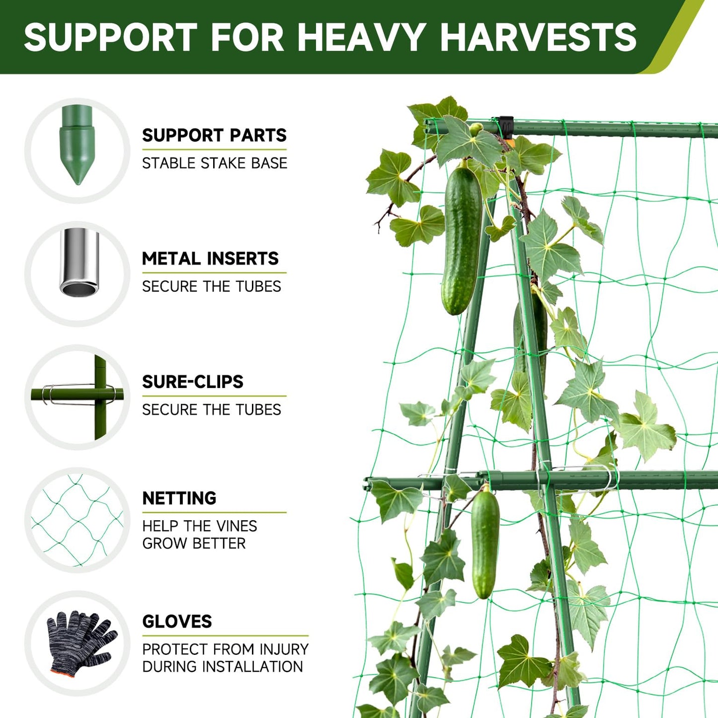 HIRALIY A Frame Cucumber Trellis for Climbing Plants Outdoor, 57" x 31" Heavy Duty Metal Garden Trellis, Rustproof Plant Support for Tomato, Grape, Bean, Raised Bed and Vegetable Gardens, Green