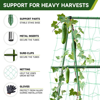HIRALIY A Frame Cucumber Trellis for Climbing Plants Outdoor, 57" x 31" Heavy Duty Metal Garden Trellis, Rustproof Plant Support for Tomato, Grape, Bean, Raised Bed and Vegetable Gardens, Green