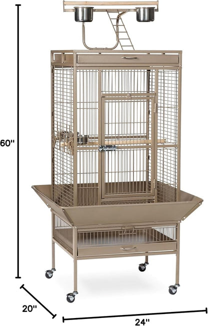 Prevue Pet Products Playtop Bird Home - Large Wrought Iron Bird Cage with Rolling Stand, Ideal for Cockatiels, Conures, and Medium to Large Parrots, Heavy Duty Push Button Door Lock - Beige