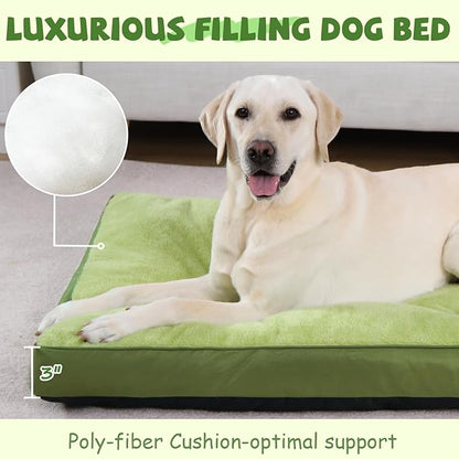 Dog Crate Bed Waterproof Deluxe Plush Dog Beds with Removable Washable Cover Anti-Slip Bottom Pet Sleeping Mattress for Large, Medium, Jumbo, Small Dogs, 41 x 27 inch, Green
